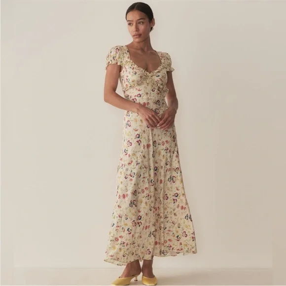 NWT Doen Valerine cream floral silk maxi dress - Picture 9 of 9